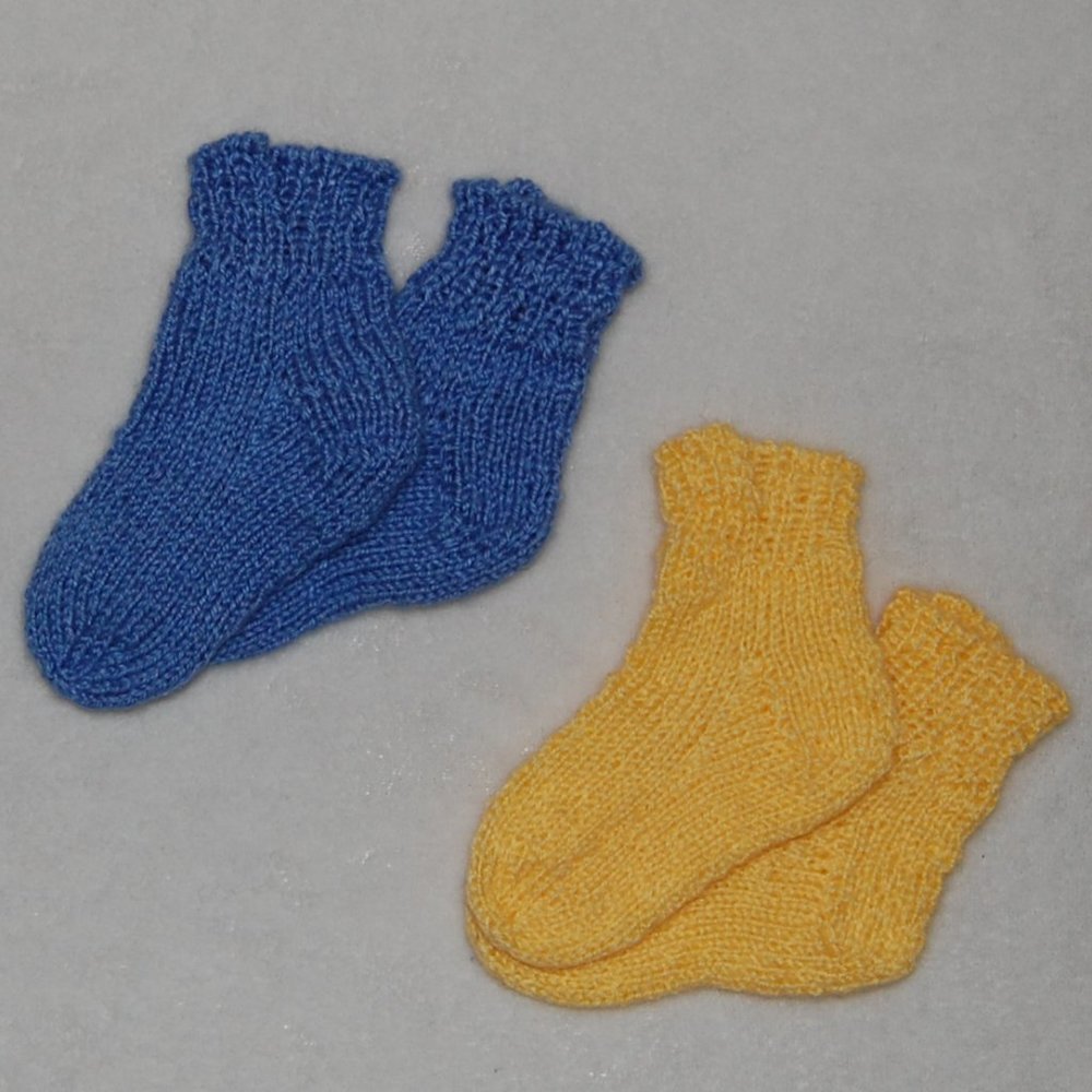NEW Handmade Two Pairs of Ankle Socks for Toddlers, Yellow & Periwinkle Blue